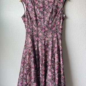 Danny and Nicole Pink & Black Floral A-Line Dress Size 8 Excellent Condition
